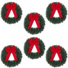 20 in. Unlit Artificial Christmas Wreath with Red Bow (Set of 6)