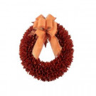 22 in. Orange Spike Wood Curl Wreath with Glitter
