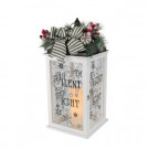 23 in. H White Wooden Lantern with Resin LED Timer Candle