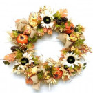 30 in. Artificial Fall Sunflower Pumpkin Wreath with Pinecones