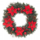 30 in. Unlit Artificial Christmas Mixed Pine Wreath with Red Poinsettias and Pinecones