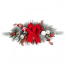 32 in. Flocked Pine Swag with Red and White Ball and Velvet Bow