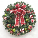 32 in. LED Pre Lit Jolly Cane Artificial Christmas Wreath with 35 Warm White LED Lights