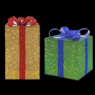 35 in. and 28 in. LED Lighted Tinsel Gift Box (Set of 2)