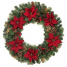 36 in. Unlit Artificial Christmas Pine Wreath with Burgundy Poinsettias