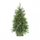 4 ft. Pre-Lit Grand Fir Potted Artificial Christmas Tree with 100 Clear Lights and Wood Pot