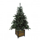 4 ft. Pre-Lit Noble Artificial Christmas Porch Tree with Warm White Battery Operated LED light and Wood Pot