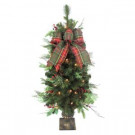 4 ft. Pre-Lit Woodland Tales Artificial Porch Tree with 50 Clear Lights, Pinecones and Red Berries