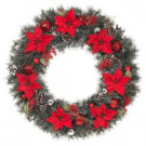 48 in. Unlit Artificial Christmas Wreath with Red Poinsettias