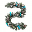 6 ft. Flocked Pine Garland with Blue Plate and Silver Balls