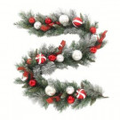 6 ft. Flocked Pine Garland with Red and White Balls