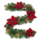 6 ft. Gold Glitter Cedar and Mixed Pine Garland with Burgundy Poinsettias