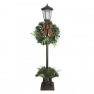 7 ft. Pre-lit Woodmore Artificial Lamp Post With Warm White LED Light Decorated With Pinecones And Berries