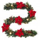 9 ft. Pre-Lit Artificial Garland with Poinsettias