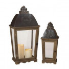 Metal and Wood Welcome Lantern (Set of 2)