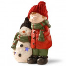 15 in. Lighted Boy and Snowman Decor