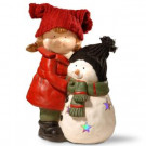 15 in. Lighted Girl and Snowman Dcor
