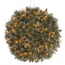 16 in. Glittery Bristle Pine Kissing Ball with Battery Operated Warm White LED Lights