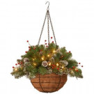 20 in. Glittery Mountain Spruce Hanging Basket with Battery Operated Warm White LED Lights