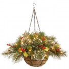 20 in. Wintry Pine Hanging Basket with Battery Operated Warm White LED Lights