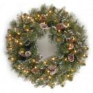 24 in. Glittery Pine Artificial Wreath with Clear Lights