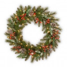 30 in. Frosted Pine Berry Wreath with Battery Operated LED Lights