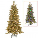 5 ft. PowerConnect Glittering Pine Artificial Christmas Slim Tree with Dual Color LED Lights