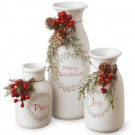 5 in. Peace/6 in. Joy/9 in. Merry Christmas Holiday Antique Milk Bottles Set (Set of 3)