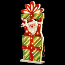 Pre-Lit 17 in. Wooden Gift Box Santa