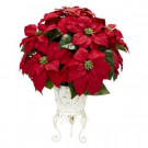 21.0 in. H Red Poinsettia with Metal Planter Silk Flower Arrangement