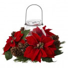 8.75 in. Poinsettia Pine and Pine Cone Candelabrum