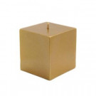 3 in. x 3 in. Metallic Bronze Gold Square Pillar Candles Bulk (12-Case)